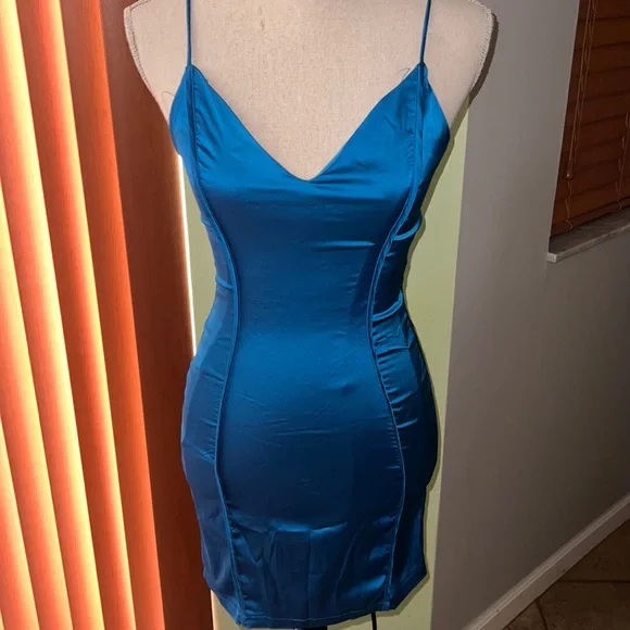 blue satin dress fashion nova Norah Satin Maxi Dress - Blue
